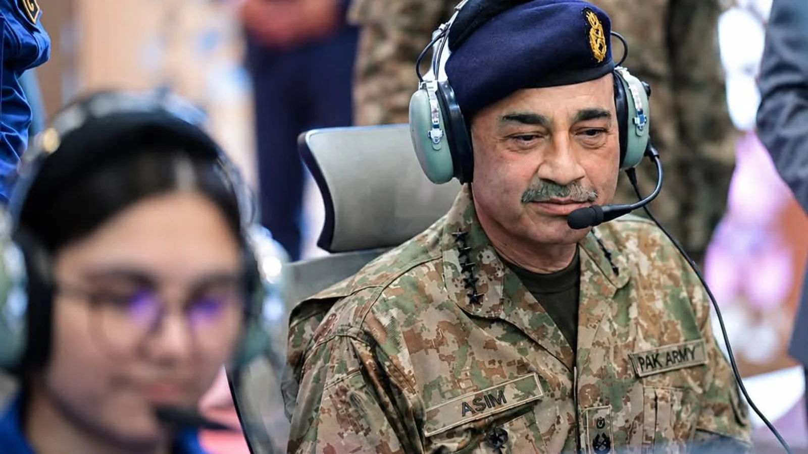 Field Marshal Syed Asim Munir, Chief of Defence Forces of Pakistan, flying the FSDC Super Mushshak simulator at Indus RAS Expo 2026