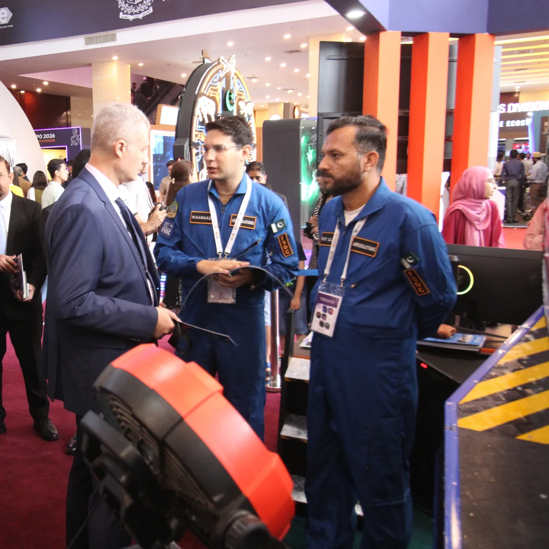 Senior officials being briefed at the FSDC Aerosolutions stand, Indus RAS Expo 2026